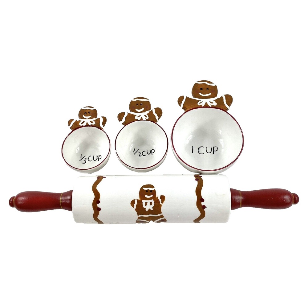 Gingerbread Ceramic Rolling Pin & Measuring Cup Set